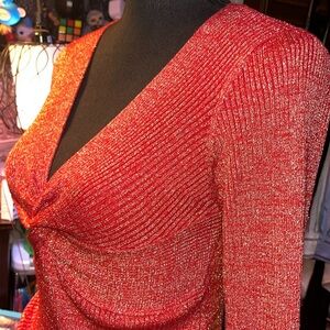 #348- (S) No Boundaries sparkly, long sleeve sweater w/ twist front, stretchy